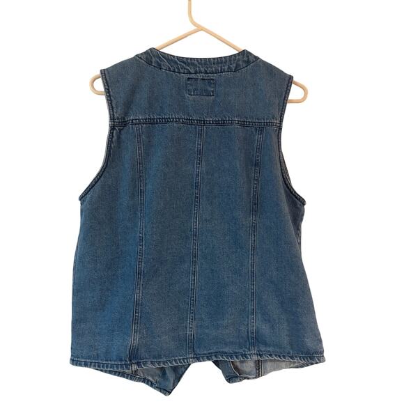 Vintage 90s Solutions! Denim Vest 4 Pocket Button Front Size Medium - Picture 2 of 5